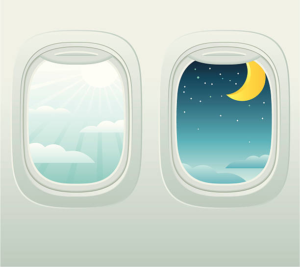 Aircraft Window Aircraft window with a view of day and night. Zip contains AI and PDF formats. progress window stock illustrations