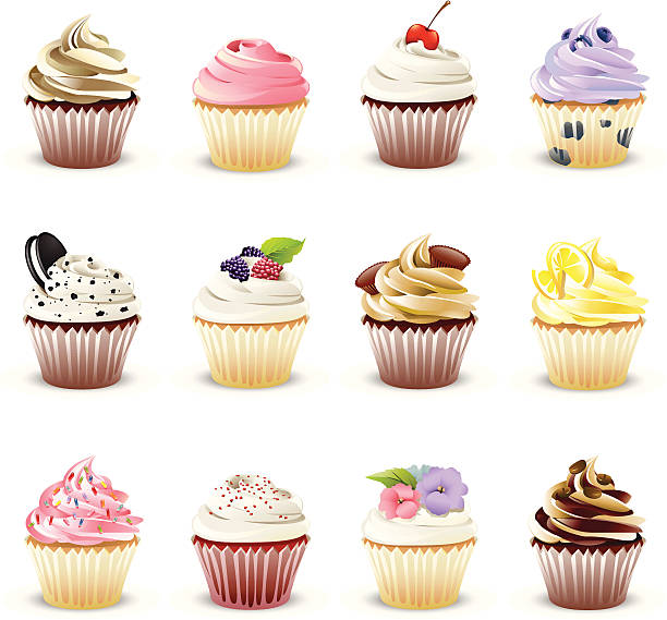 ilustraciones, imágenes clip art, dibujos animados e iconos de stock de cupcakes gourmet - cupcake