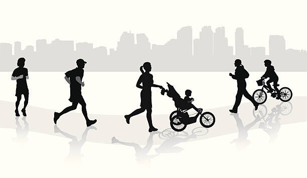 cityexercise - focus on shadow women bicycle outdoors stock-grafiken, -clipart, -cartoons und -symbole