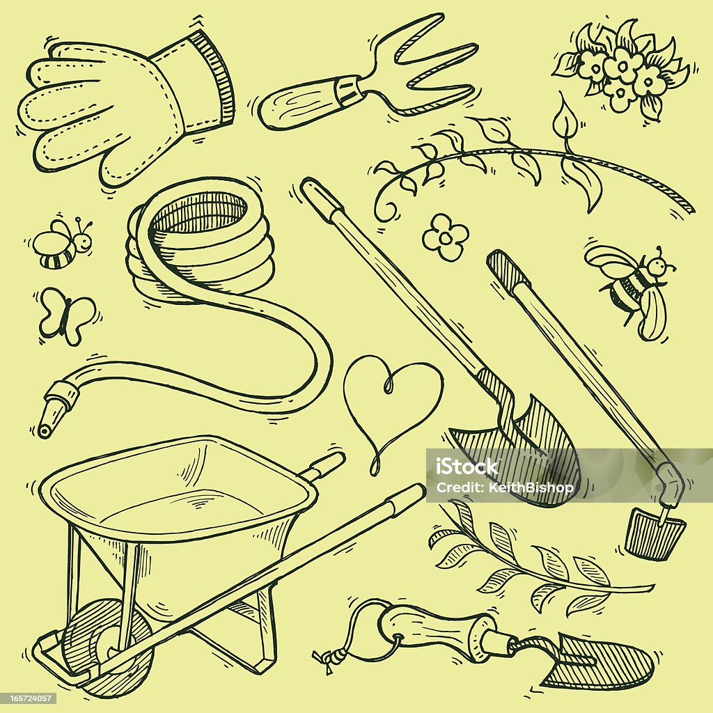 정원 장비 도구-Doodles 연두빛 위한 - 로열티 프리 낙서-드로잉 벡터 아트