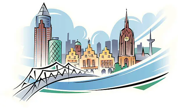 Vector illustration of City at a River (Frankfurt Main)