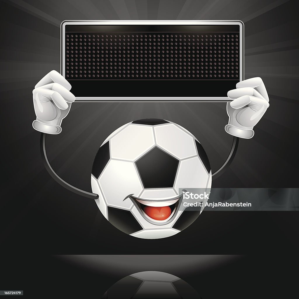 Soccer Ball Character holding an LED Display / black Sign Soccer Ball Character holding an LED Display Smiling stock vector