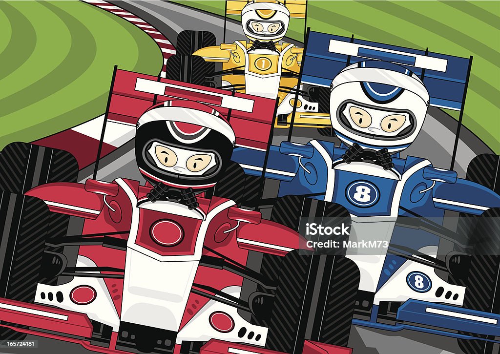 Drei Formel 1-Rennwagen auf der Rennstrecke - Lizenzfrei Illustration Vektorgrafik