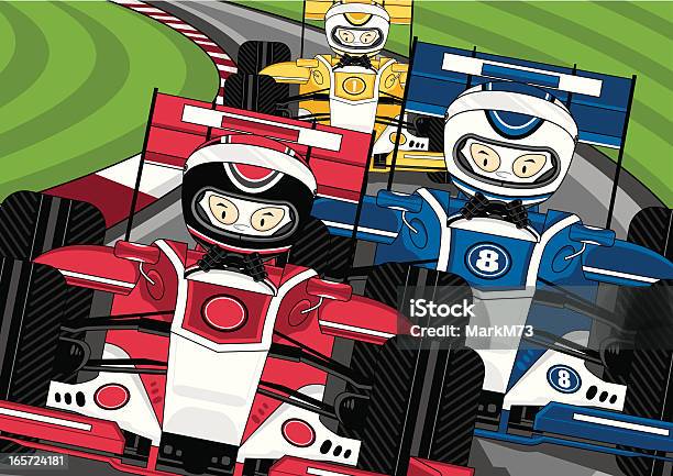 Drei Formel 1rennwagen Auf Der Rennstrecke Stock Vektor Art und mehr Bilder von Illustration - Illustration, Aus der Ecke, Auto