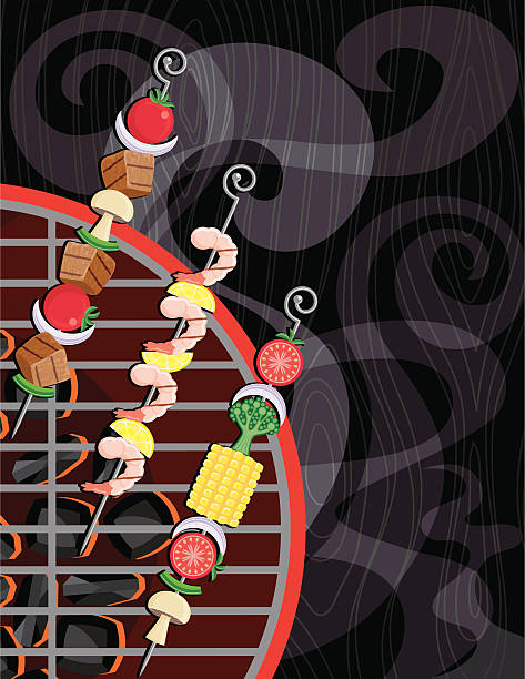 케밥 그릴 - shrimp barbecue barbecue grill skewer stock illustrations