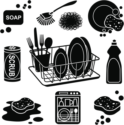 Vector icons with a dishwashing theme.