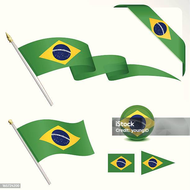 Conjunto De Bandeira Brasileira - Arte vetorial de stock e mais imagens de Bandeira Brasileira - Bandeira Brasileira, Bandeira, Brasil