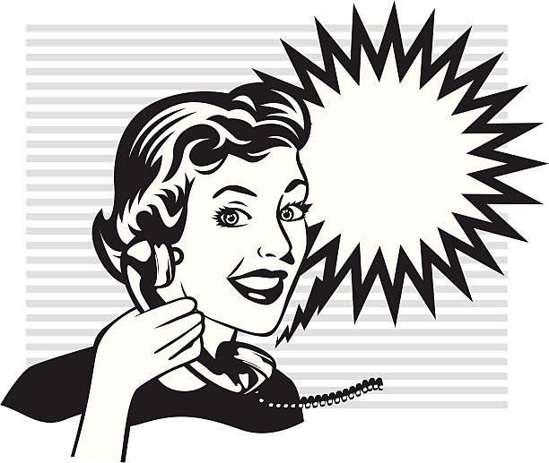 ilustrações, clipart, desenhos animados e ícones de vintage telefone mulher - customer service representative on the phone retro revival office