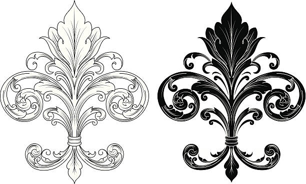 Ornate Fleur De Lis Hand-Drawn vector illustration of an ornate fleur de lis in black and white.  Colors are easily edited. fleur stock illustrations