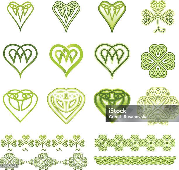 Irish Coeur Et Clovers Ensemble Vecteurs libres de droits et plus d'images vectorielles de Abstrait - Abstrait, Chance, Coeur - Symbole d'une idée