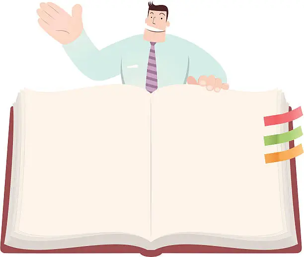 Vector illustration of Businessman open book to show the way for sales
