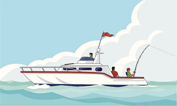 Vector illustration of yacht fishing