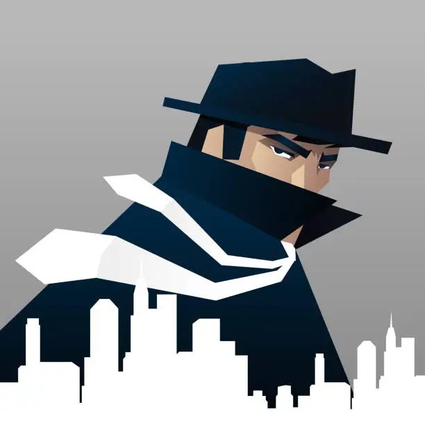 Vector illustration of Detective Private investigator Spying over the city