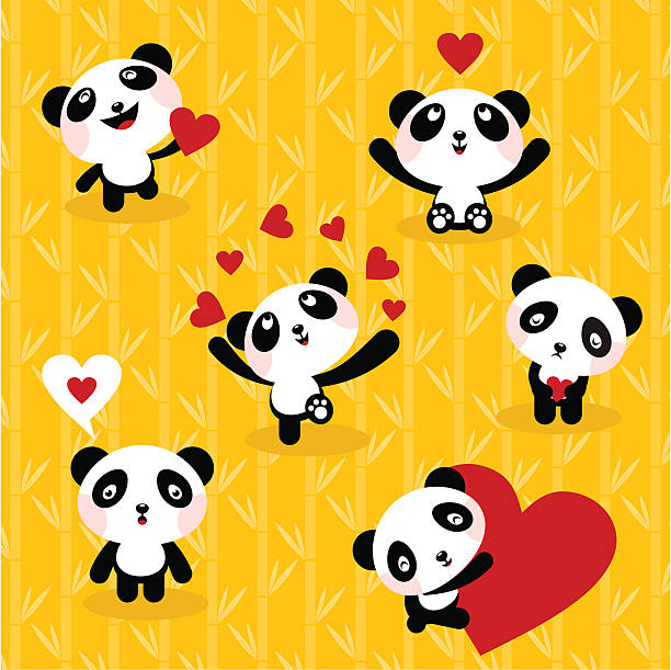 ilustraciones, imágenes clip art, dibujos animados e iconos de stock de osos pandas conjunto de icono, amor; monada - bamboo bamboo shoot pattern backgrounds