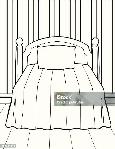 Quarto Em Preto E Branco - Arte vetorial de stock e mais imagens de Almofada - Roupa de Cama - Almofada - Roupa de Cama, Cabeceira da Cama, Cama