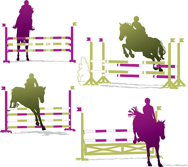 ilustrações, clipart, desenhos animados e ícones de show cavalos silhuetas de saltar - hurdling hurdle vector silhouette