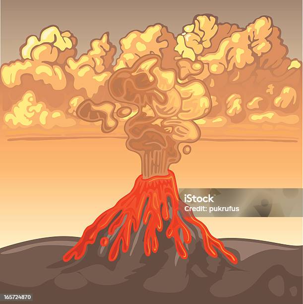 Vulcão - Arte vetorial de stock e mais imagens de Vulcão - Vulcão, Erupção, Nuvem - Céu