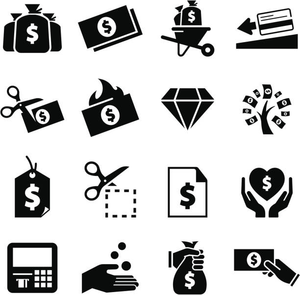 ilustraciones, imágenes clip art, dibujos animados e iconos de stock de iconos de dinero-serie black - money doesnt grow on trees money tree wealth paper currency