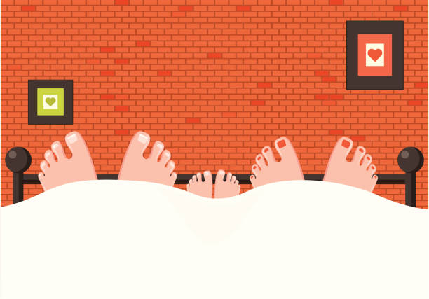 Loving Family, Feet in Bed Loving Family, Feet in Bed woman feet bed stock illustrations