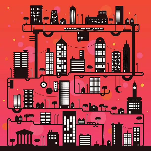 Vector illustration of Crazy city outline