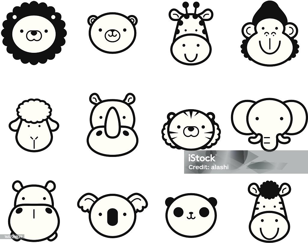 Icon Set Cute Zoo Animals In Black And White Stock Illustration - Download  Image Now - Animal, Cute, Icon - iStock