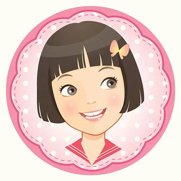 Vector illustration of little girl_looking sideways