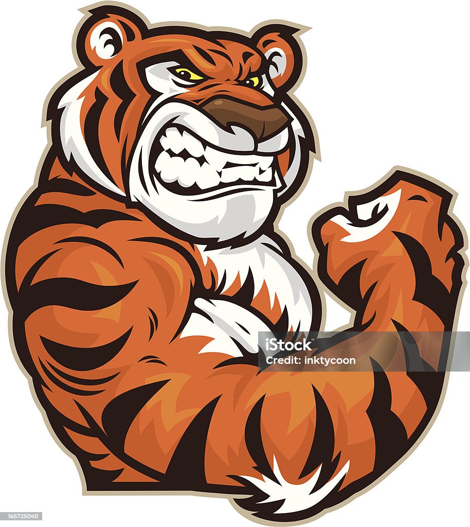 Tiger Mascot de flexión - arte vectorial de Tigre libre de derechos