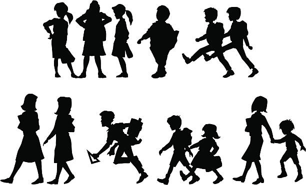 Going to school vector art illustration