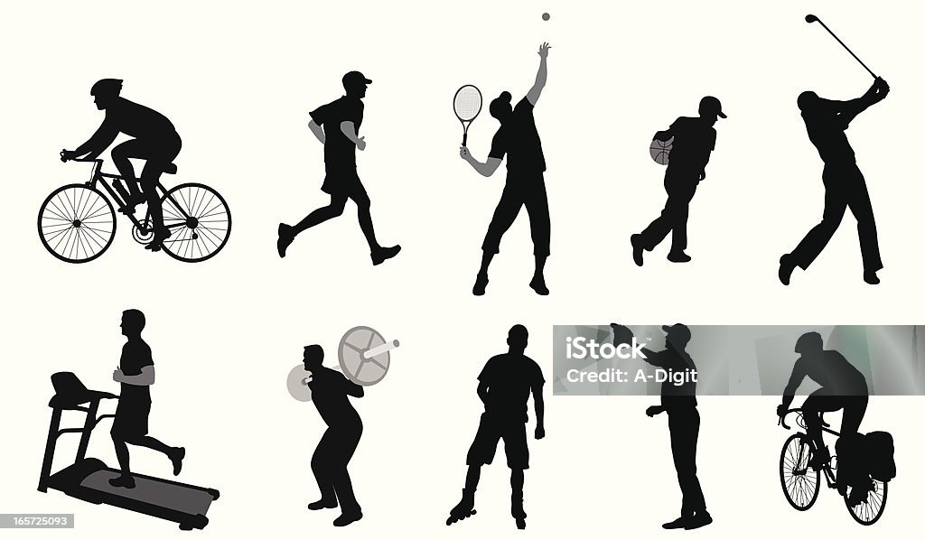 Different Sports Vector Silhouette A-Digit In Silhouette stock vector