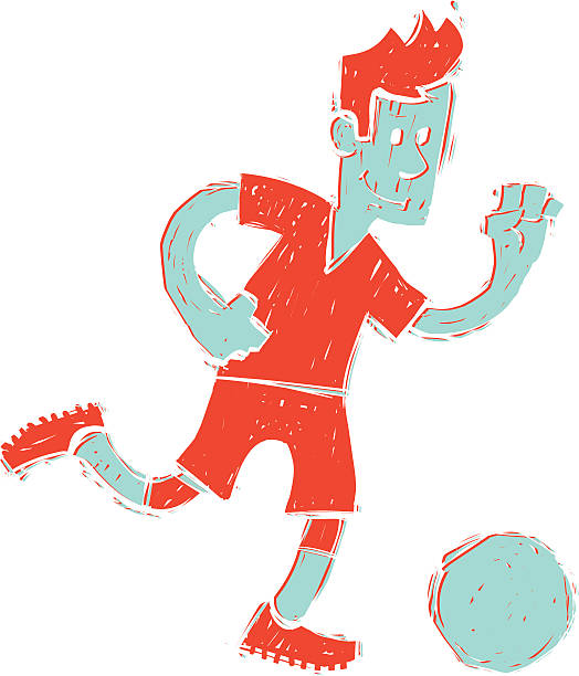 футболист игрок - soccer ball running sports uniform red stock illustrations
