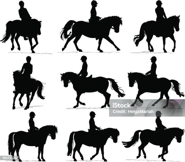 Pony Rider Silhouettes Stock Illustration - Download Image Now - Horse, In Silhouette, Horseback Riding