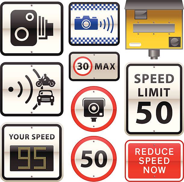 Speed Camera Warning Signs vector art illustration