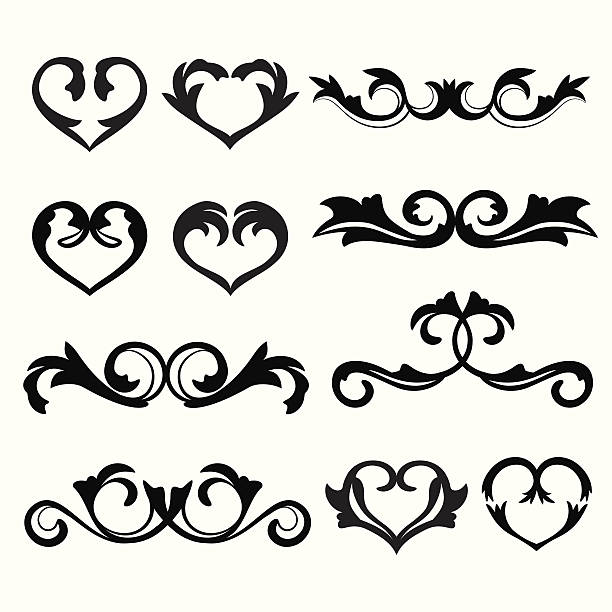 Montage of scroll designs in black vector art illustration