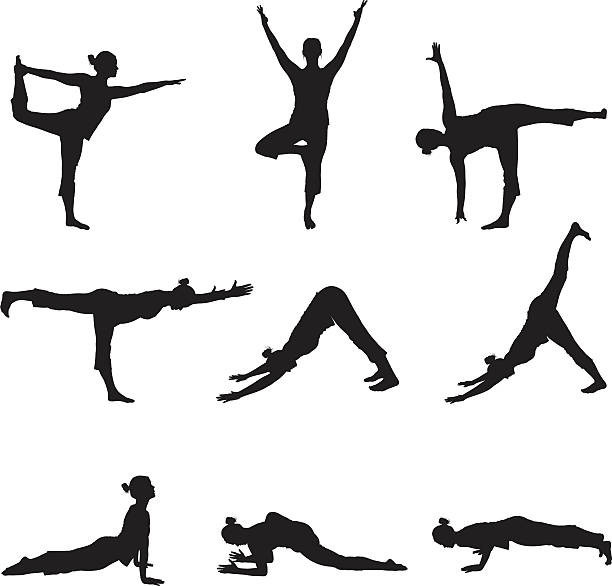 스타일리시함과 female 하고 요가 - white background yoga exercising women stock illustrations