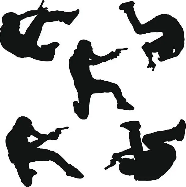 Vector illustration of Action heroes with handguns