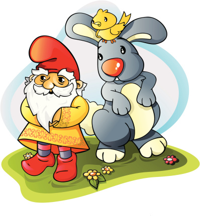 Dwarf with rabbit and bird