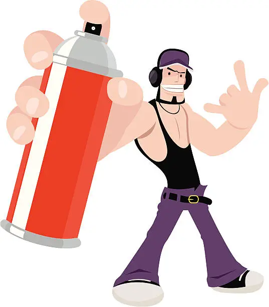 Vector illustration of Graffiti Artist With Spray Paint Can And Showing Love Gesturing