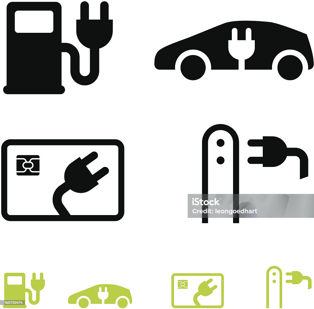 Automobile elettrica e icone di carburante - arte vettoriale royalty-free di Automobile elettrica