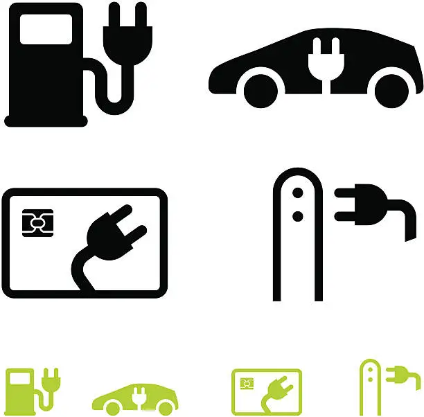 Vector illustration of Electric car and fuel icons