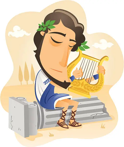 Vector illustration of Greek musician playing the lyre