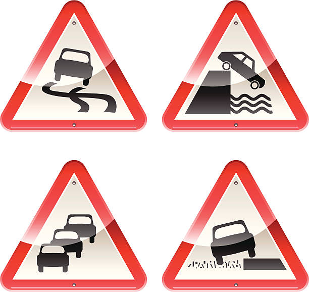 ilustrações, clipart, desenhos animados e ícones de brilhante sinais: cuidado de carros - swerving