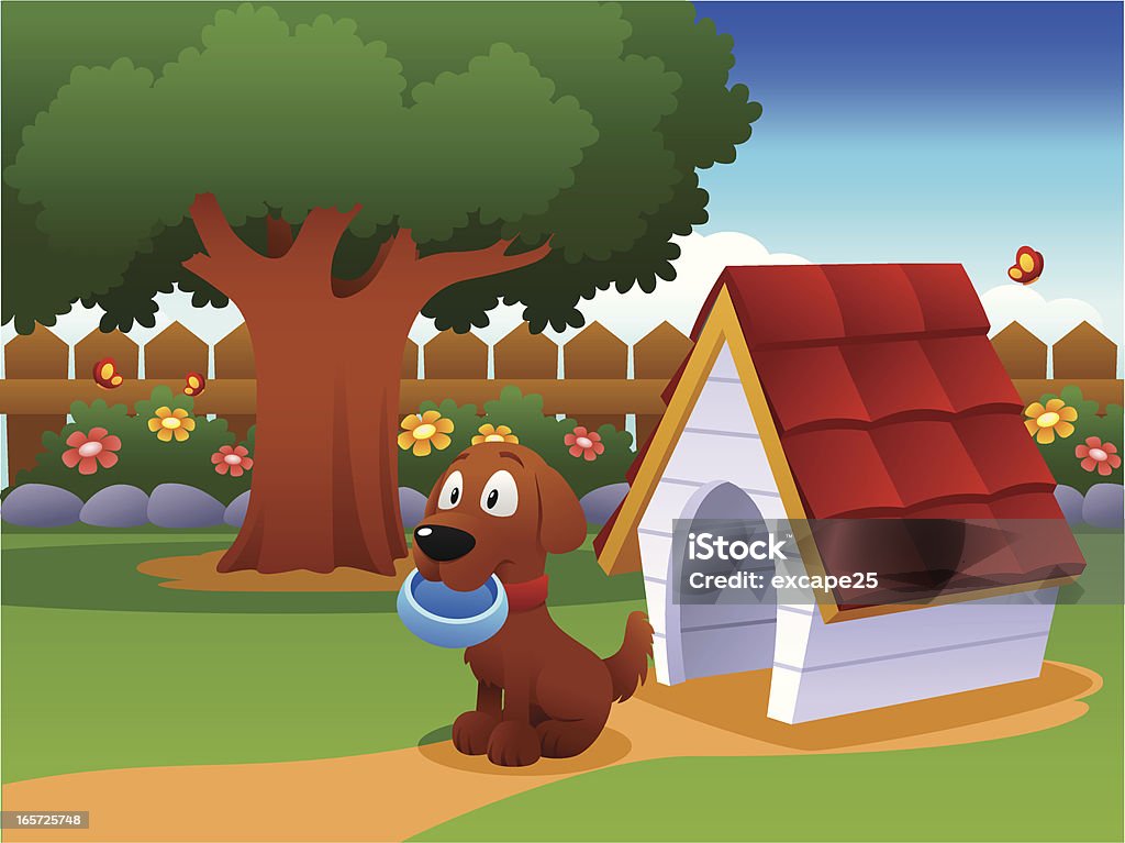Dog Wait For Master Stock Illustration - Download Image Now - Kennel,  Cartoon, Fence - iStock