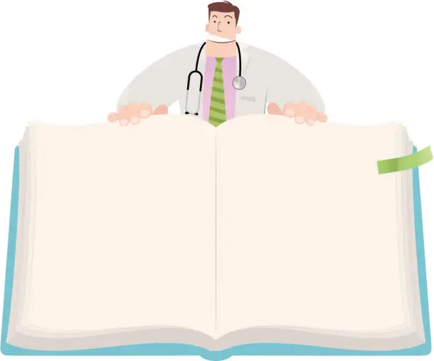 Vector illustration of Doctor open book to show the content of health education