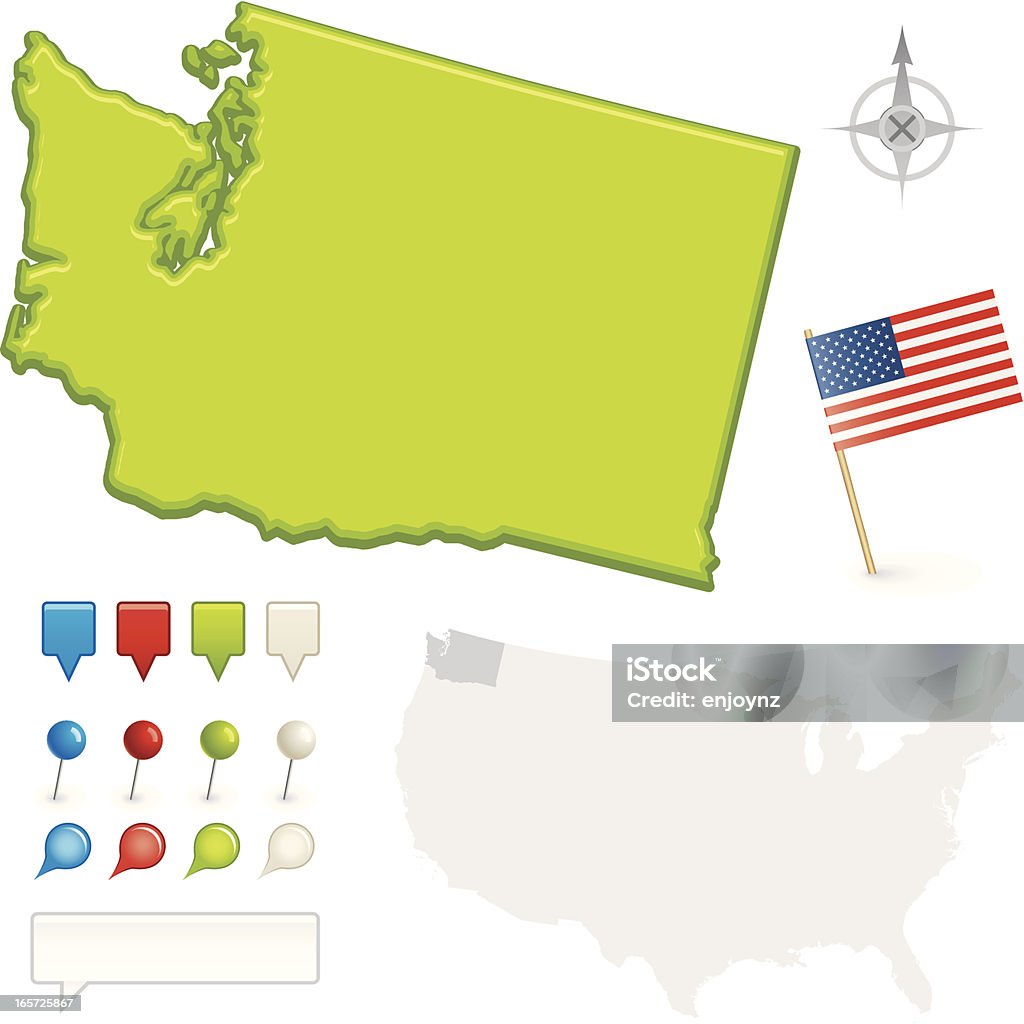 Mappa dello stato di Washington - arte vettoriale royalty-free di Bandiera