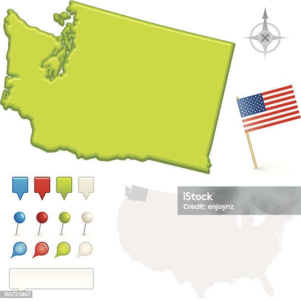 Mappa Dello Stato Di Washington - Immagini vettoriali stock e altre immagini di Bandiera - Bandiera, Bianco, Blu