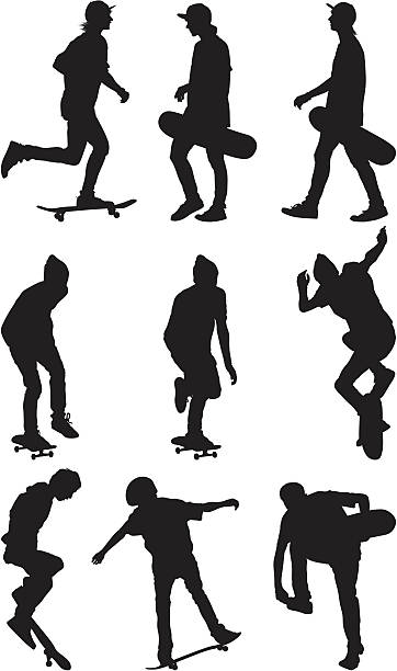 Male skate boarders Male skate boarders Ollie stock illustrations