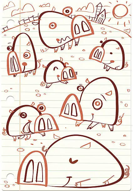 Vector illustration of Doodled Pigges