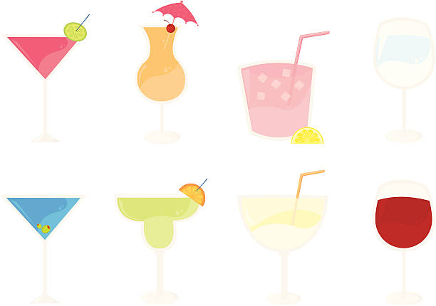 восемь коктейль напитки - drink umbrella illustrations stock illustrations