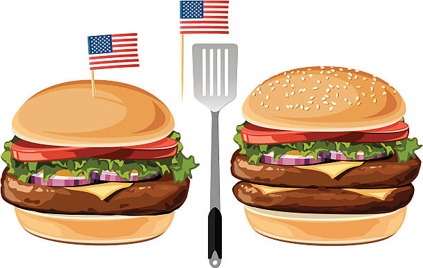 Cheeseburgers & Hamburgers An illustration of an All-American hamburger and double cheeseburger. toothpick stock illustrations