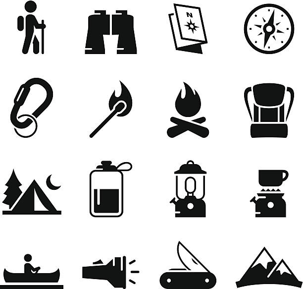 캠핑 아이콘-블랙 시리즈 - 등산장비 stock illustrations